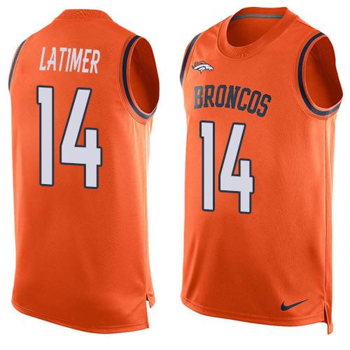 Nike Broncos #14 Cody Latimer Orange Team Color Men's Stitched NFL Limited Tank Top Jersey - Click Image to Close